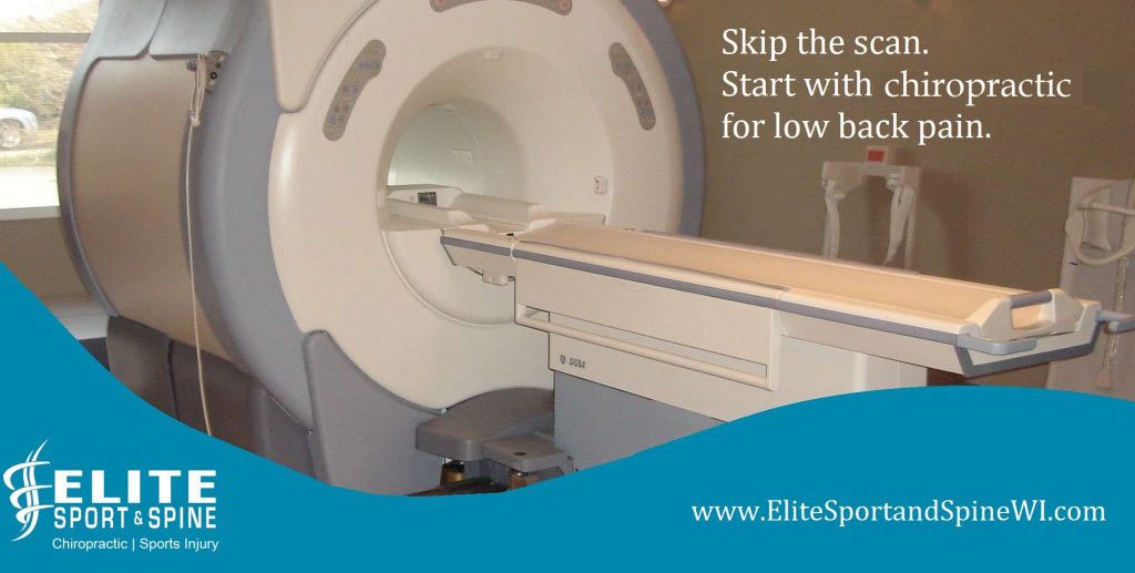 MRI machine with Elite Sport and Spine logo